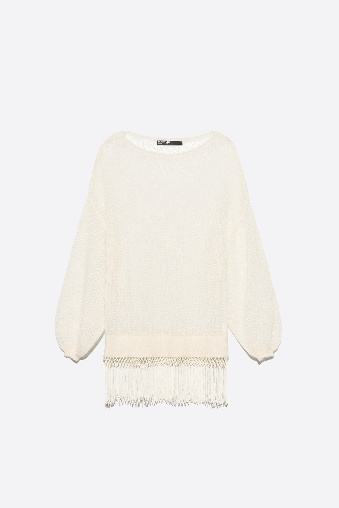 Ivory mohair sweater with fringe