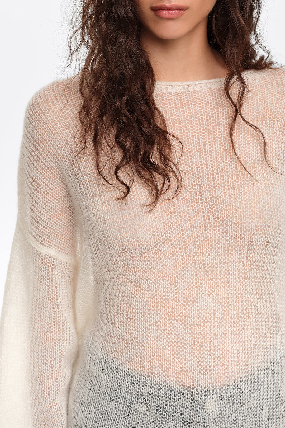 Ivory mohair sweater with fringe