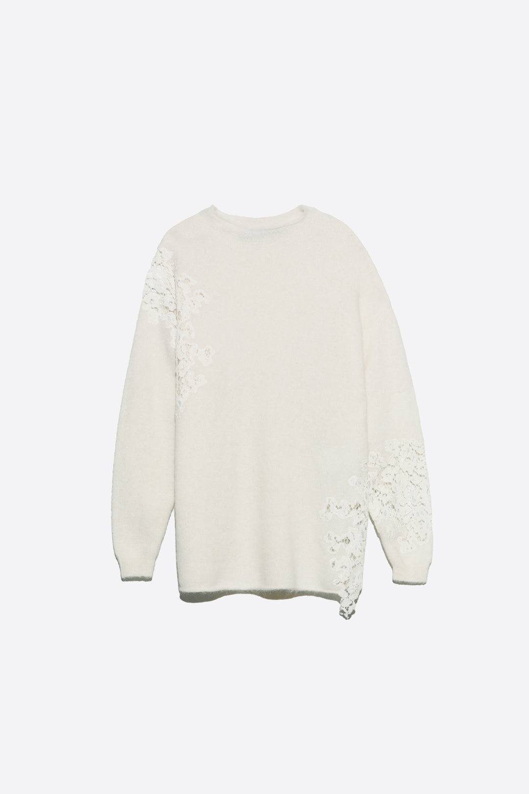 Ivory alpaca high neck sweater with lace detailing