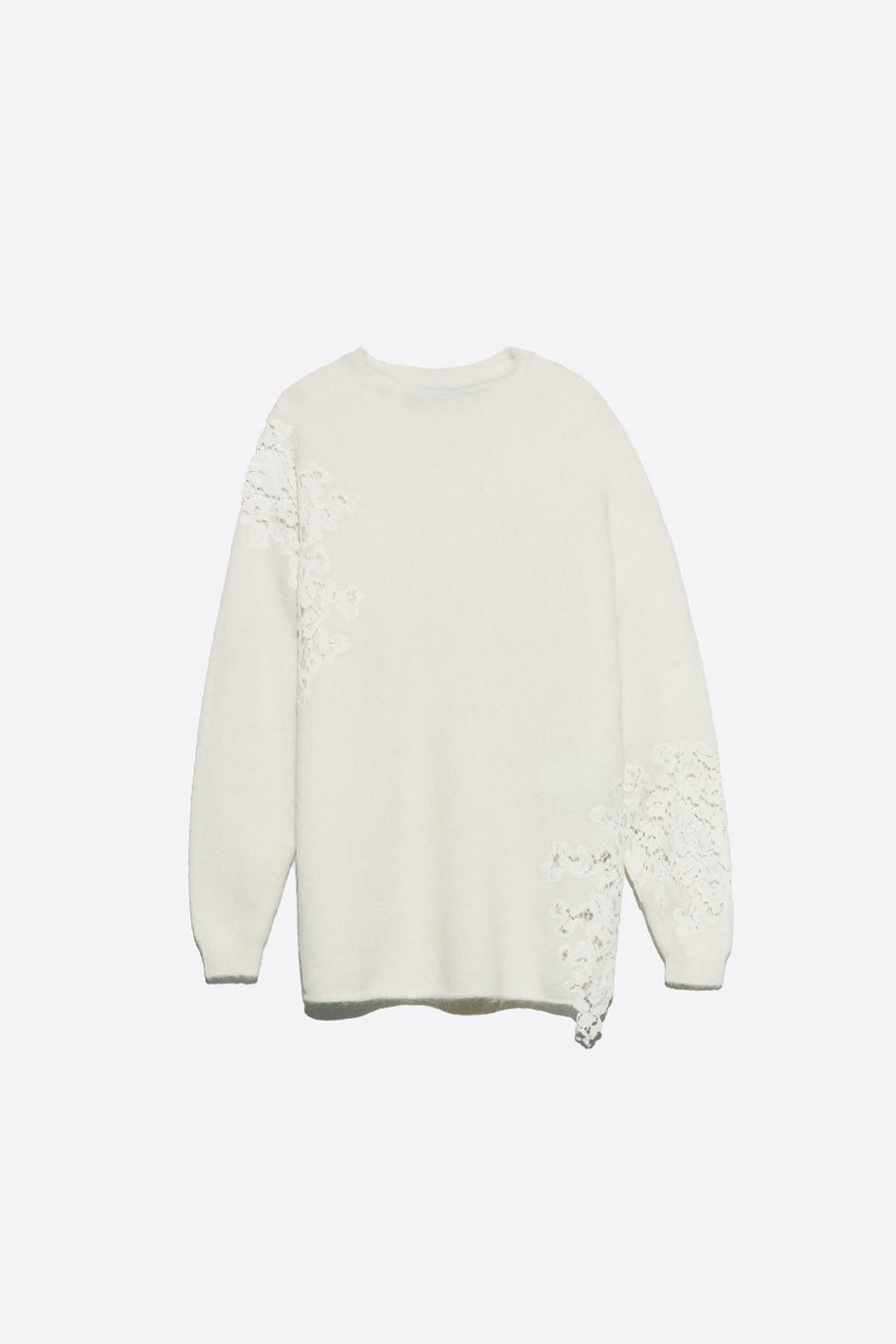Ivory alpaca high neck sweater with lace detailing