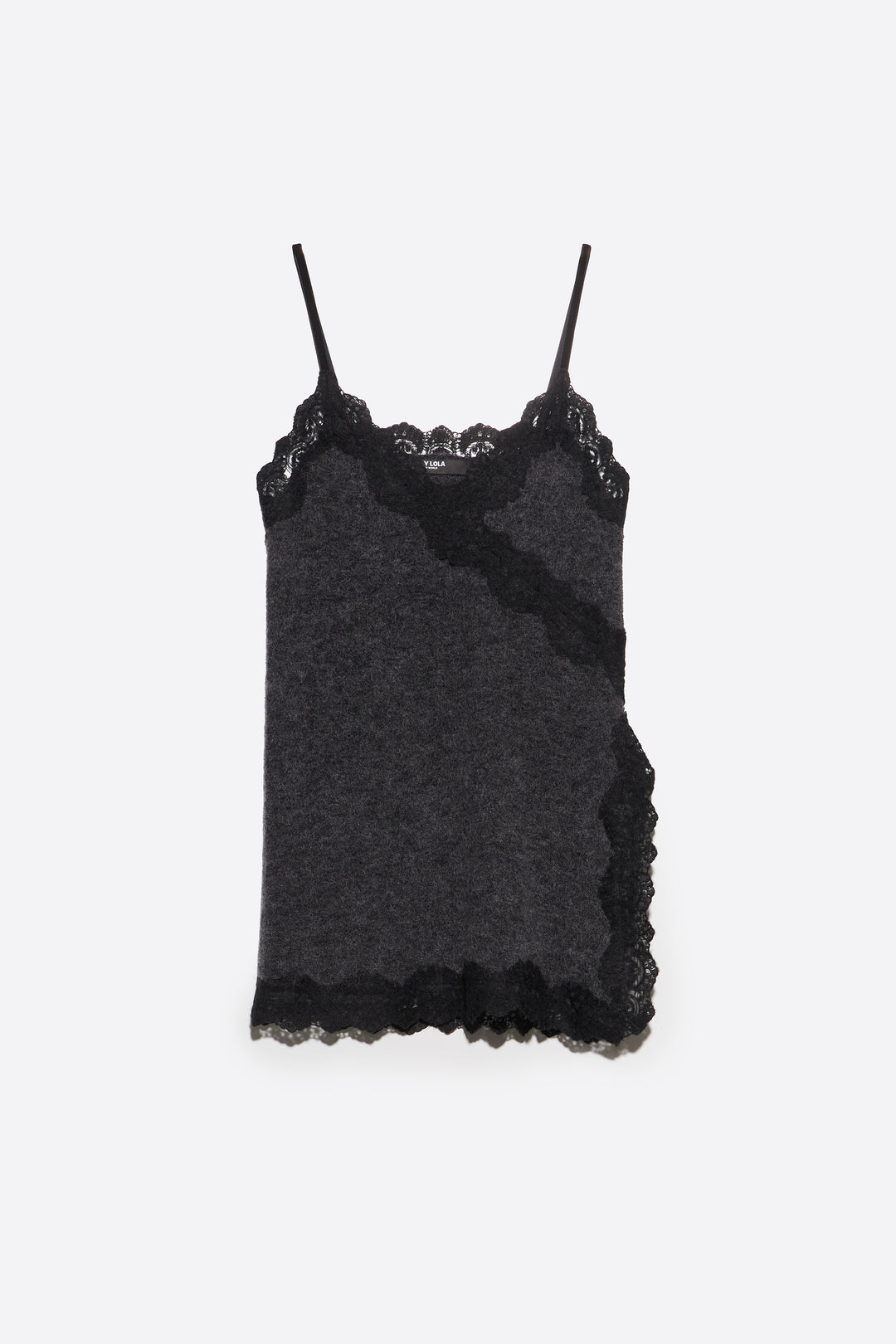 Dark gray melange mohair and lace top