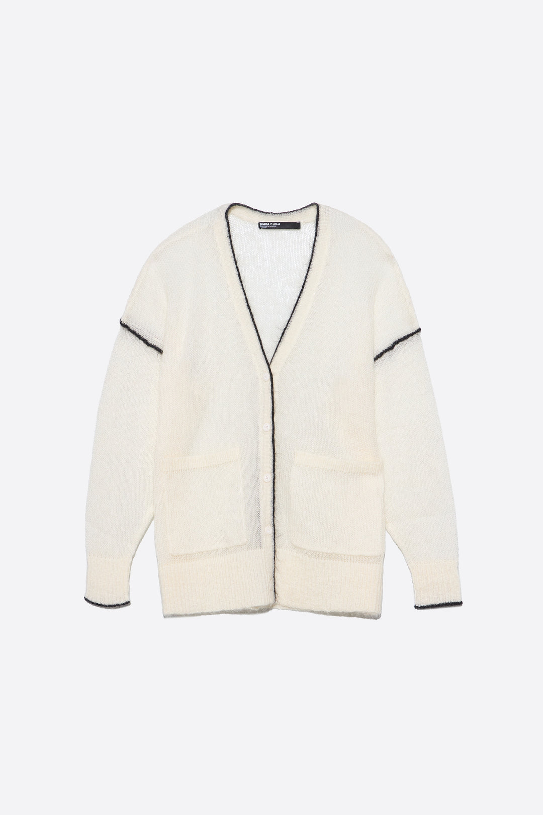 Long ivory mohair cardigan with contrast details
