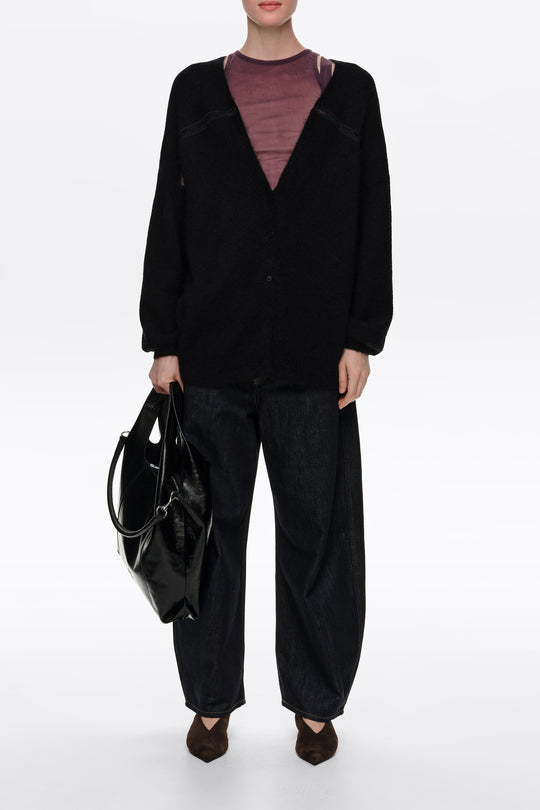 Black mohair wool and lace cardigan