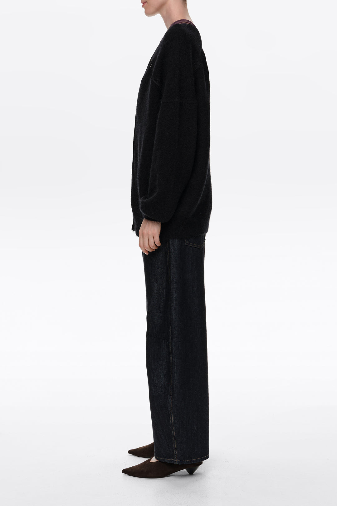 Black mohair wool and lace cardigan
