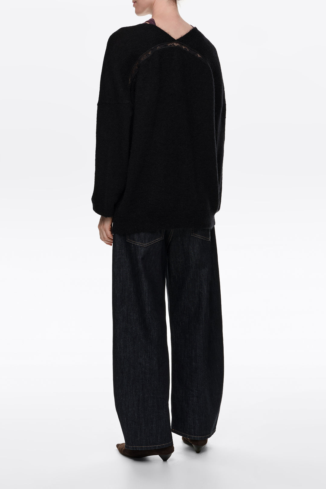 Black mohair wool and lace cardigan