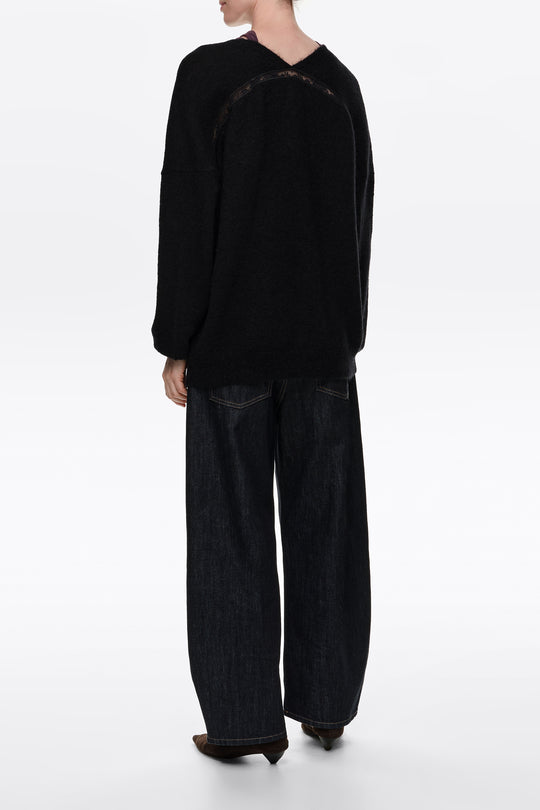 Black mohair wool and lace cardigan