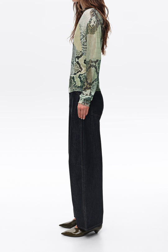 Green Snake patchwork ruched tulle T-shirt