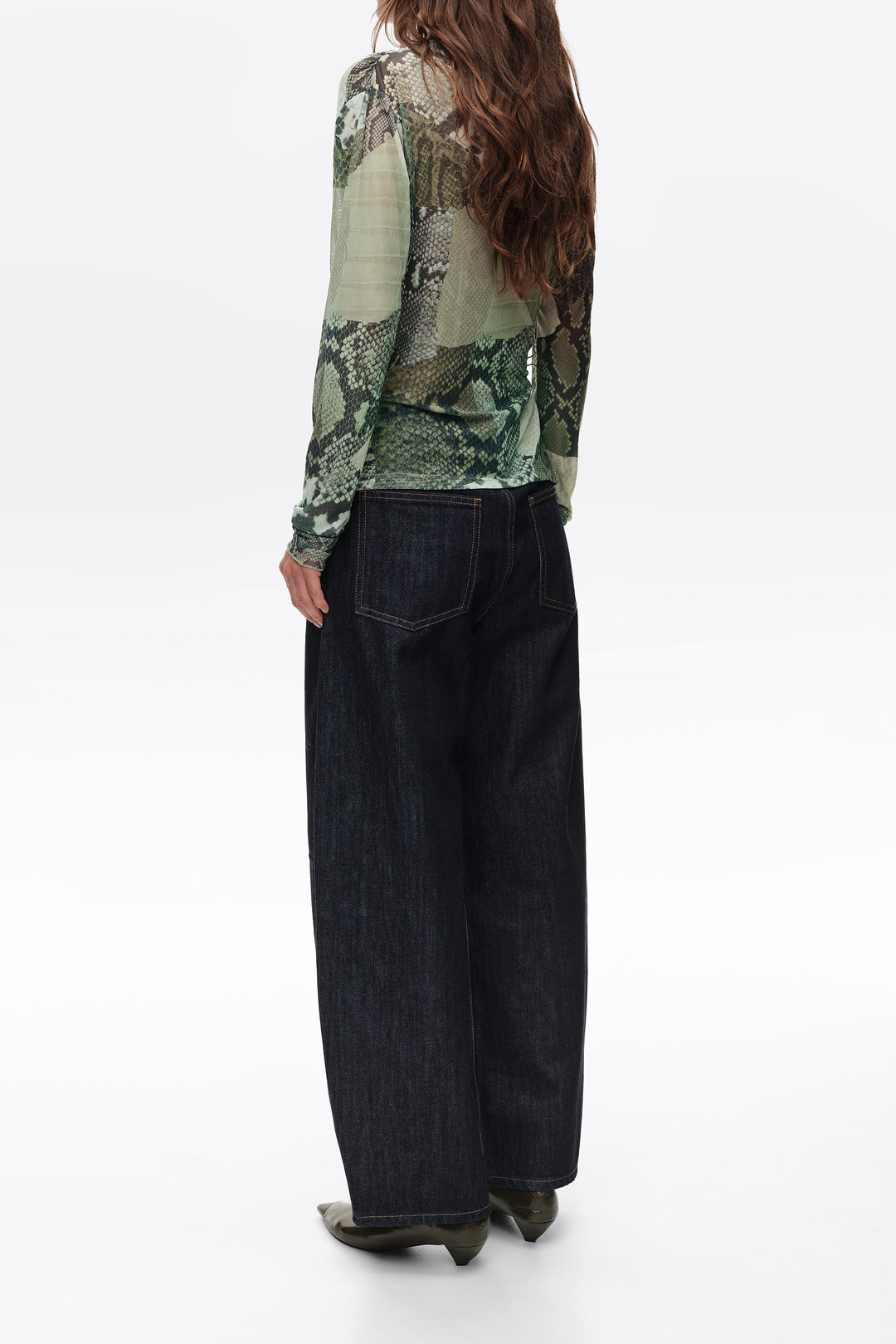 Green Snake patchwork ruched tulle T-shirt