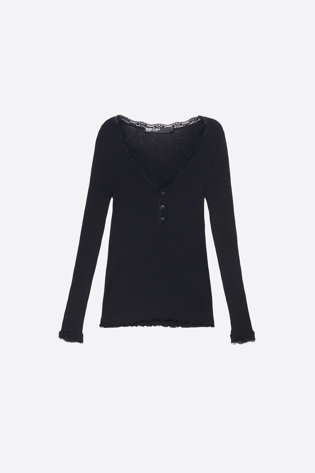 Black ribbed V-neck T-shirt