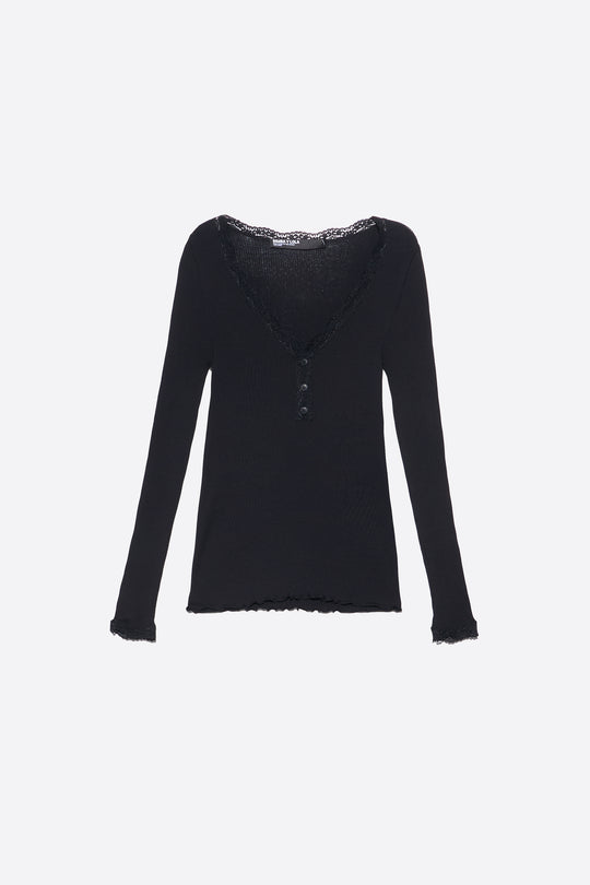 Black ribbed V-neck T-shirt
