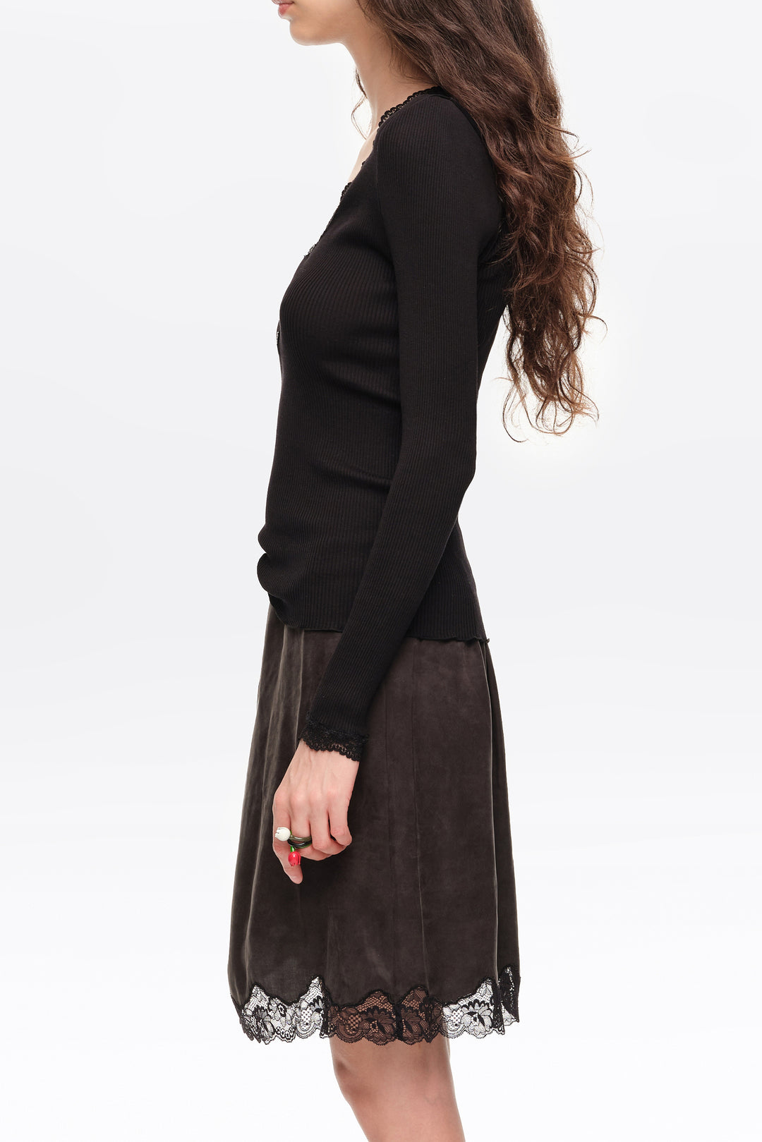 Black ribbed V-neck T-shirt