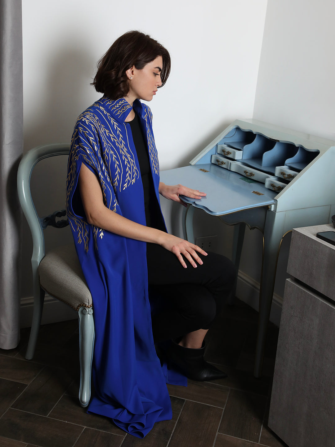 Gold Leaves Blue Abaya - 27093 - MYHOLDAL LEBANON