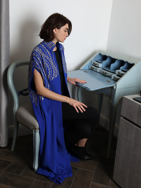 Gold Leaves Blue Abaya - 27093 - MYHOLDAL LEBANON