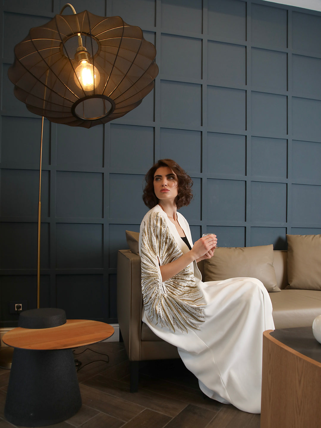 Gold Linear White Abaya - 27810 - MYHOLDAL LEBANON
