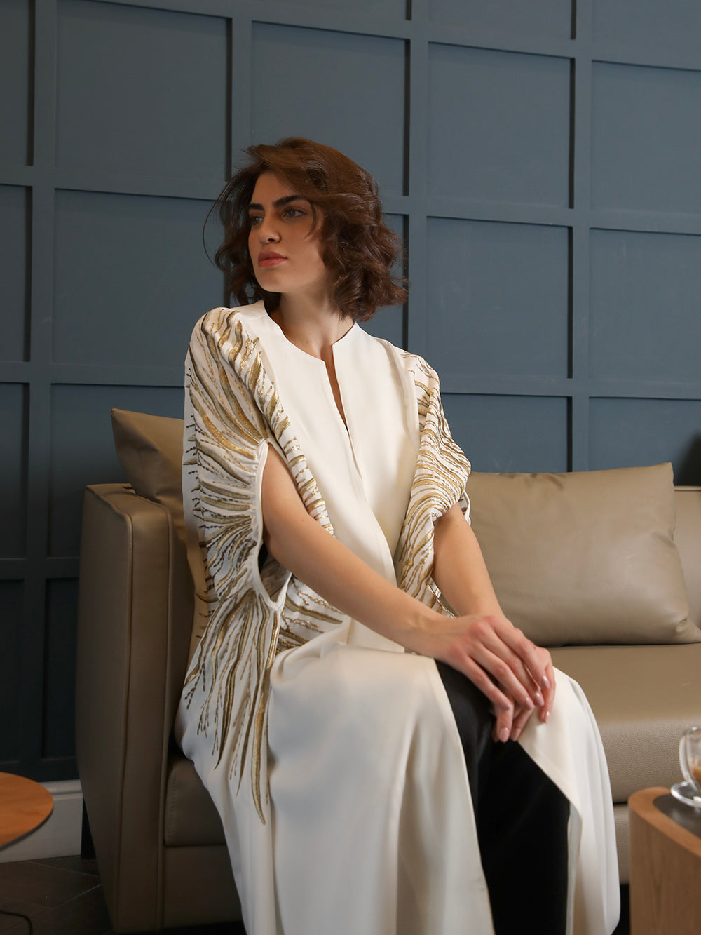 Gold Linear White Abaya - 27810 - MYHOLDAL LEBANON