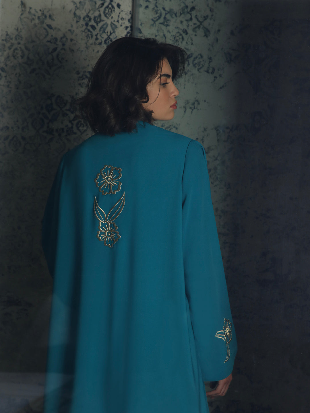 Gold Flowers Teal Abaya - 29347 - MYHOLDAL LEBANON