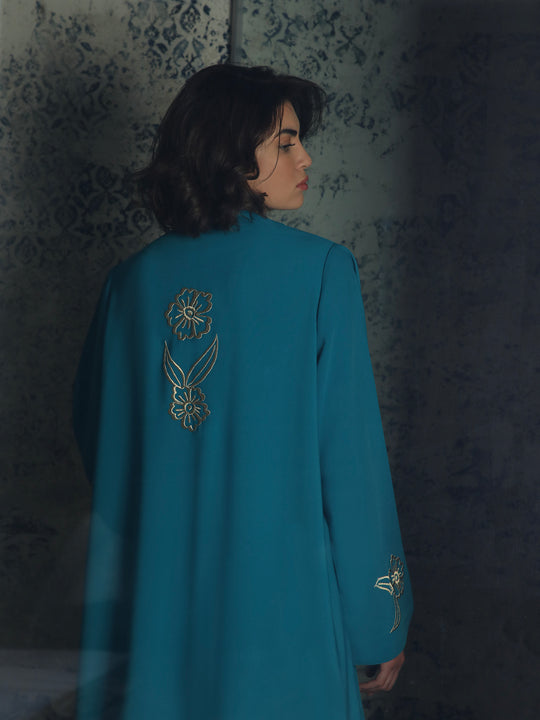 Gold Flowers Teal Abaya - 29347 - MYHOLDAL LEBANON