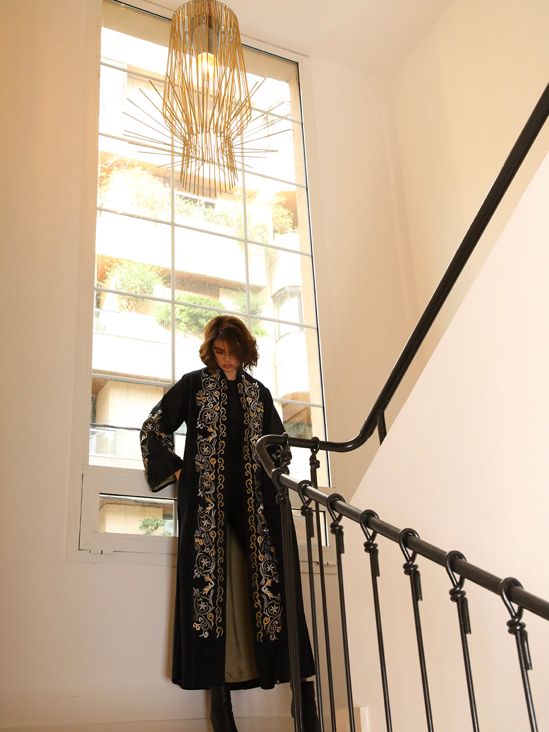Gold Floral Swirl Black Abaya - 29509 - MYHOLDAL LEBANON