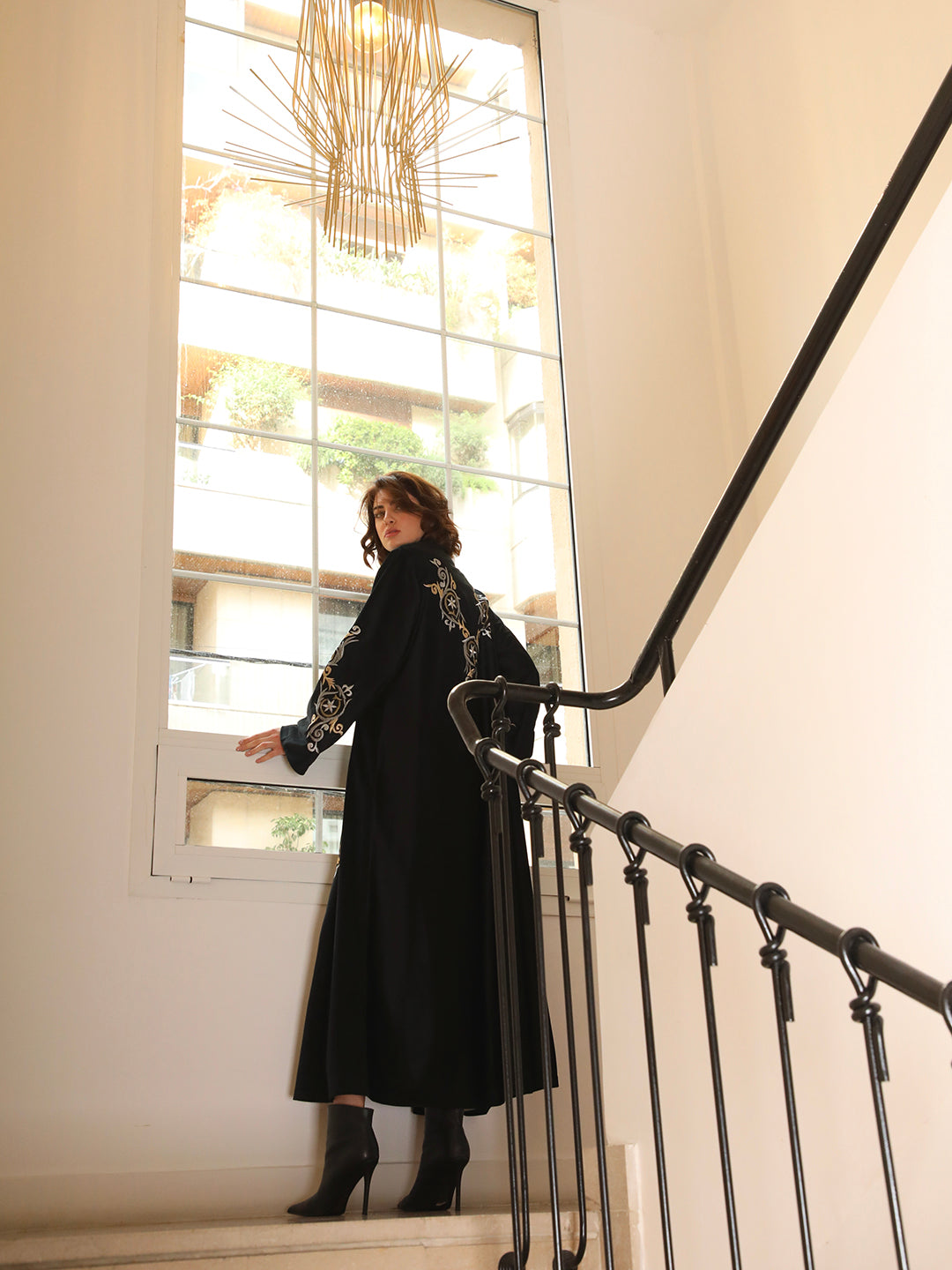Gold Floral Swirl Black Abaya - 29509 - MYHOLDAL LEBANON