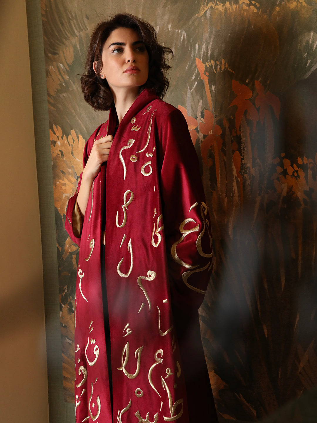 Arabic Mandala Burgundy Abaya - 29521 - MYHOLDAL LEBANON