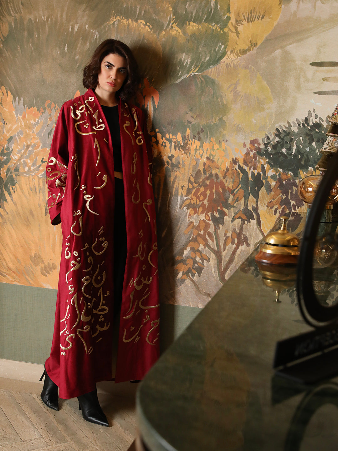 Arabic Mandala Burgundy Abaya - 29521 - MYHOLDAL LEBANON