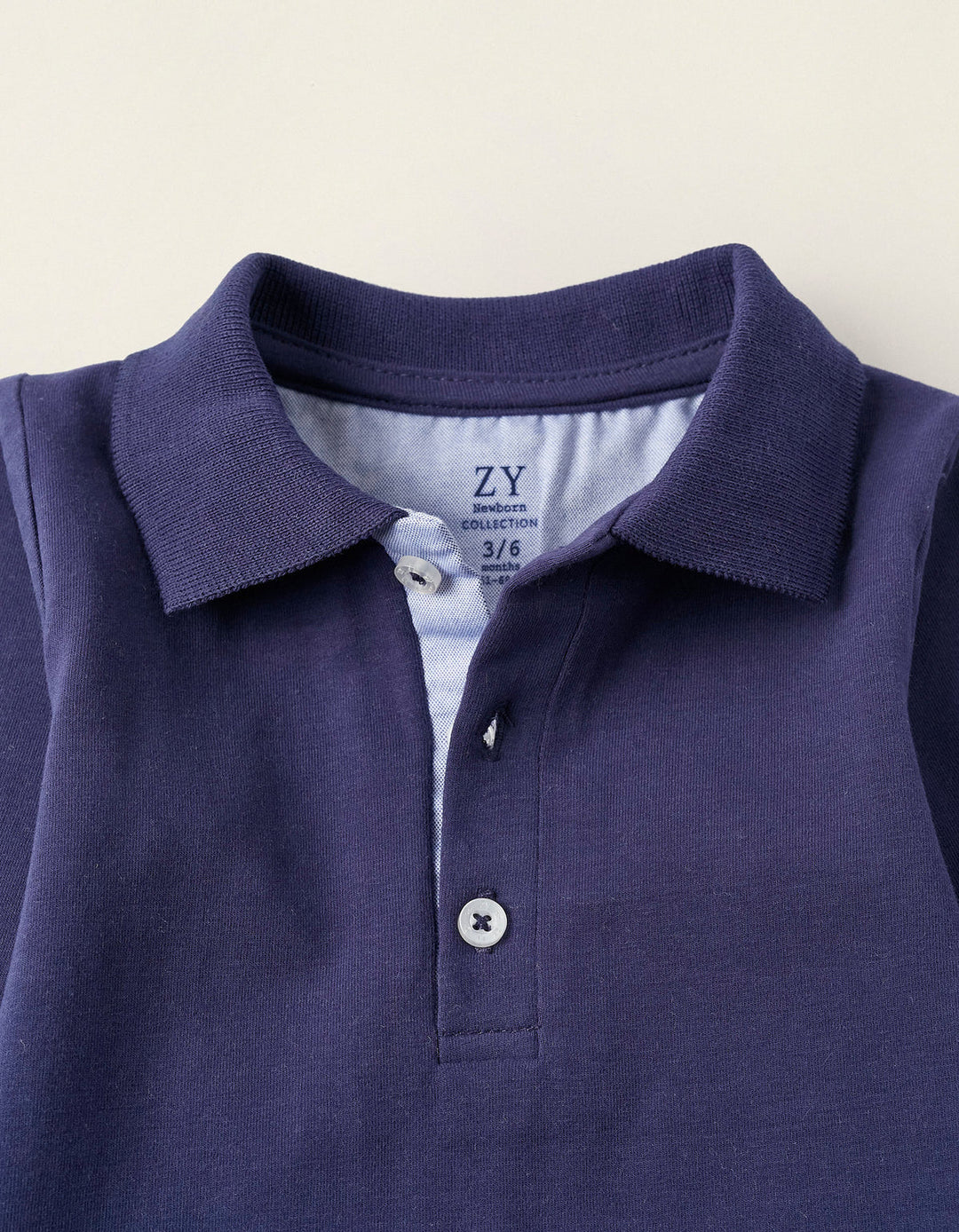 Cotton Polo Bodysuit for Newborn, Dark Blue