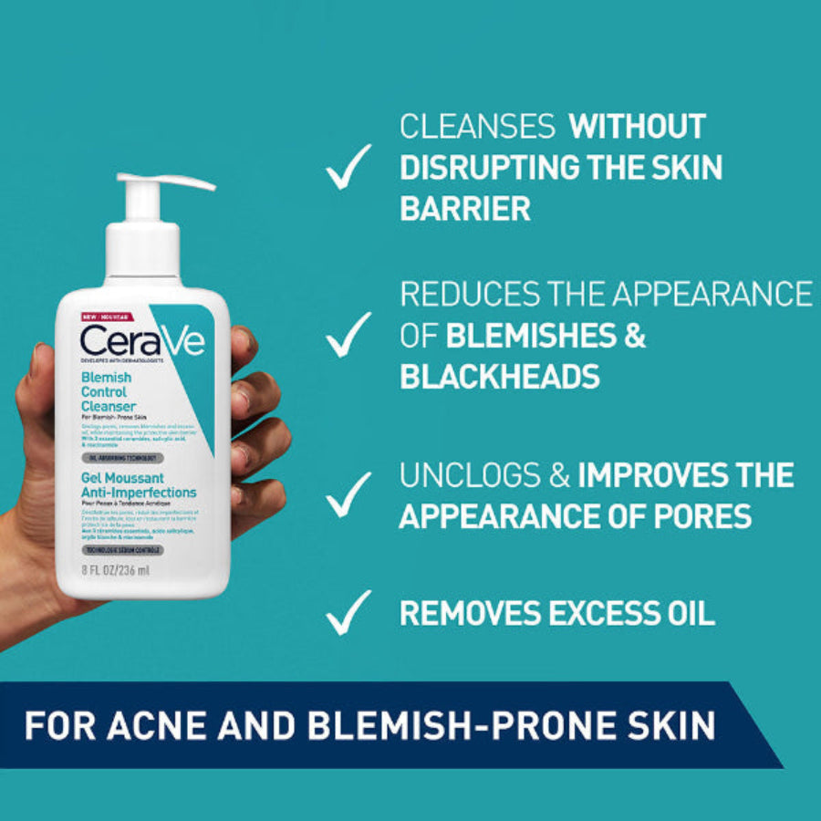 CeraVe Blemish Control Cleanser Face Wash For Acne & Blemish Prone Skin Niacinamide and Ceramides 236 ML