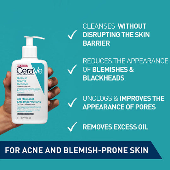 CeraVe Blemish Control Cleanser Face Wash For Acne & Blemish Prone Skin Niacinamide and Ceramides 236 ML