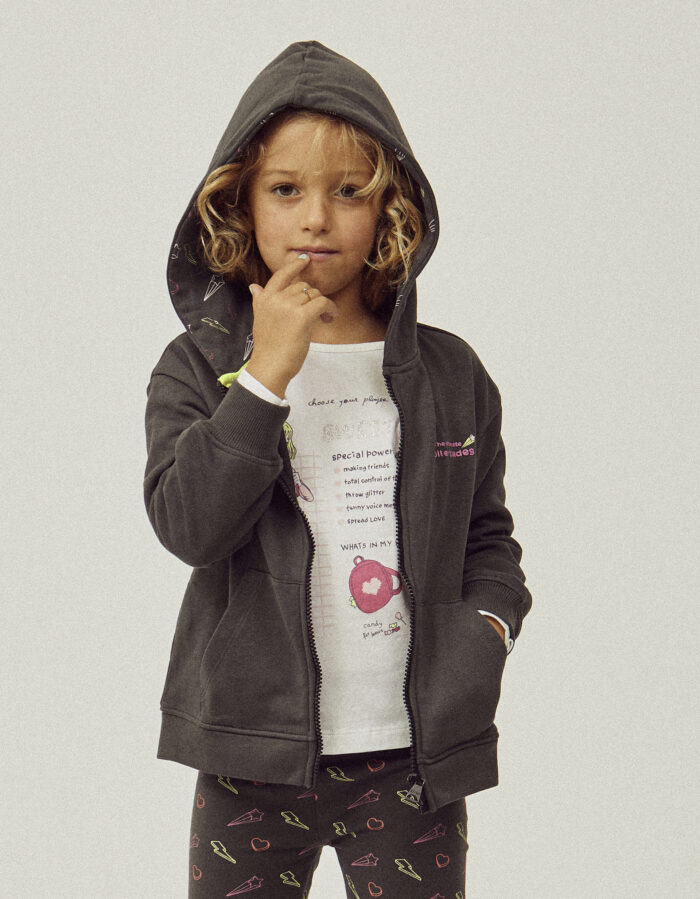 Cotton Hooded Jacket for Girls 'Roller Skate', Dark Grey