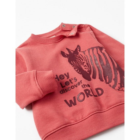 Cotton Sweat for Baby Boys, 'Zebra', Pink