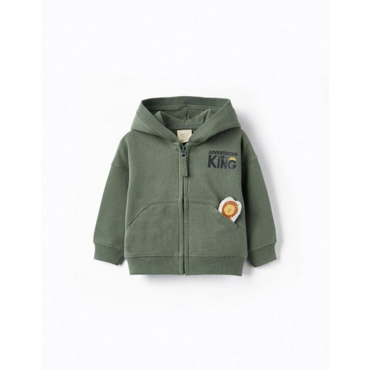 Cotton Hooded Jacket for Baby Boys, Dark Green