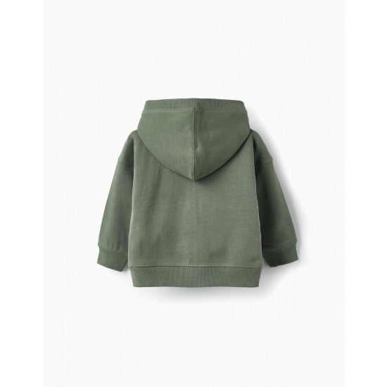Cotton Hooded Jacket for Baby Boys, Dark Green