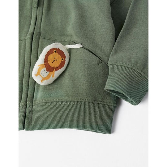 Cotton Hooded Jacket for Baby Boys, Dark Green