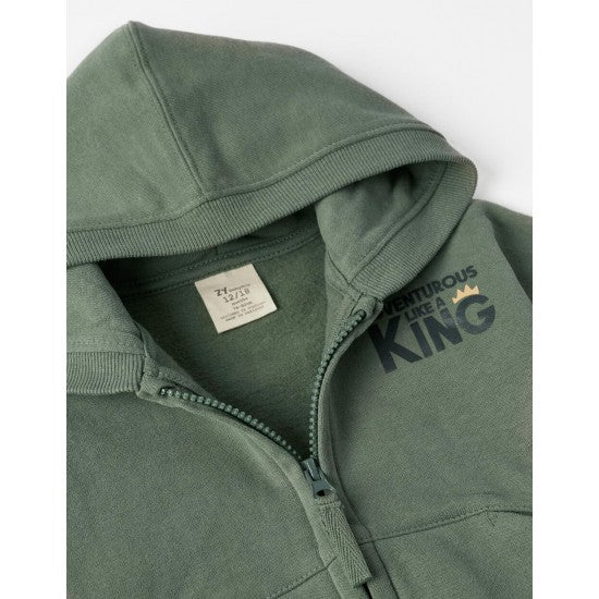 Cotton Hooded Jacket for Baby Boys, Dark Green
