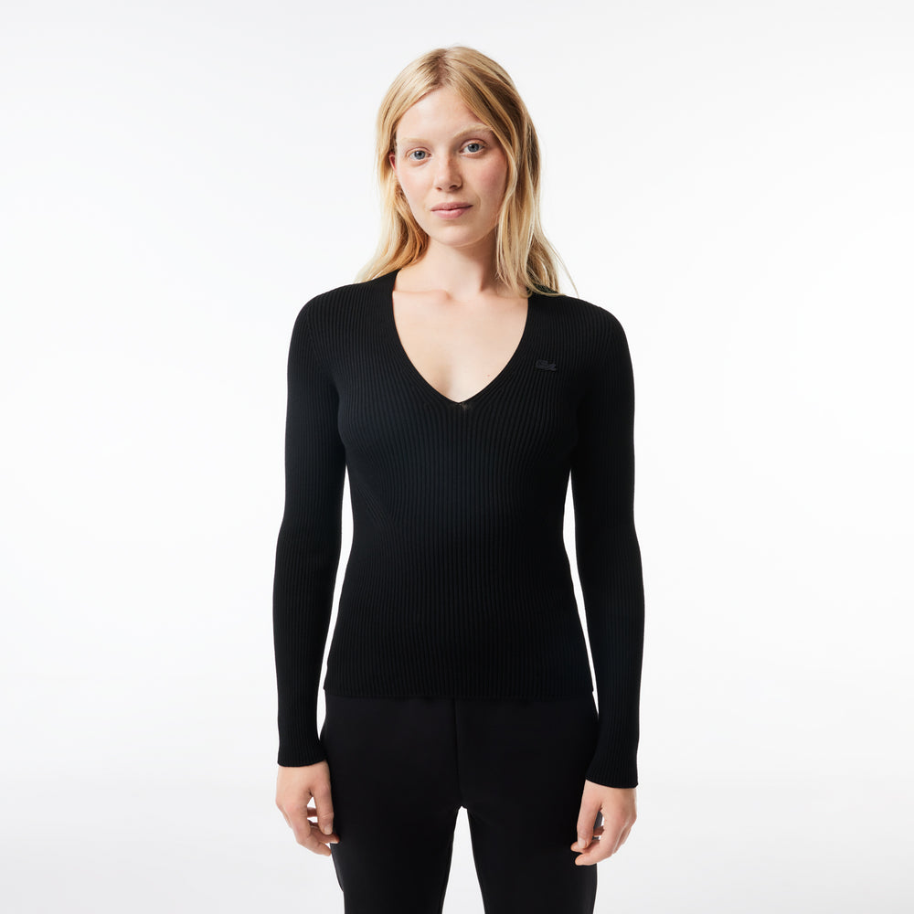 Seamless Ribbed V Neck Sweater - AF0625