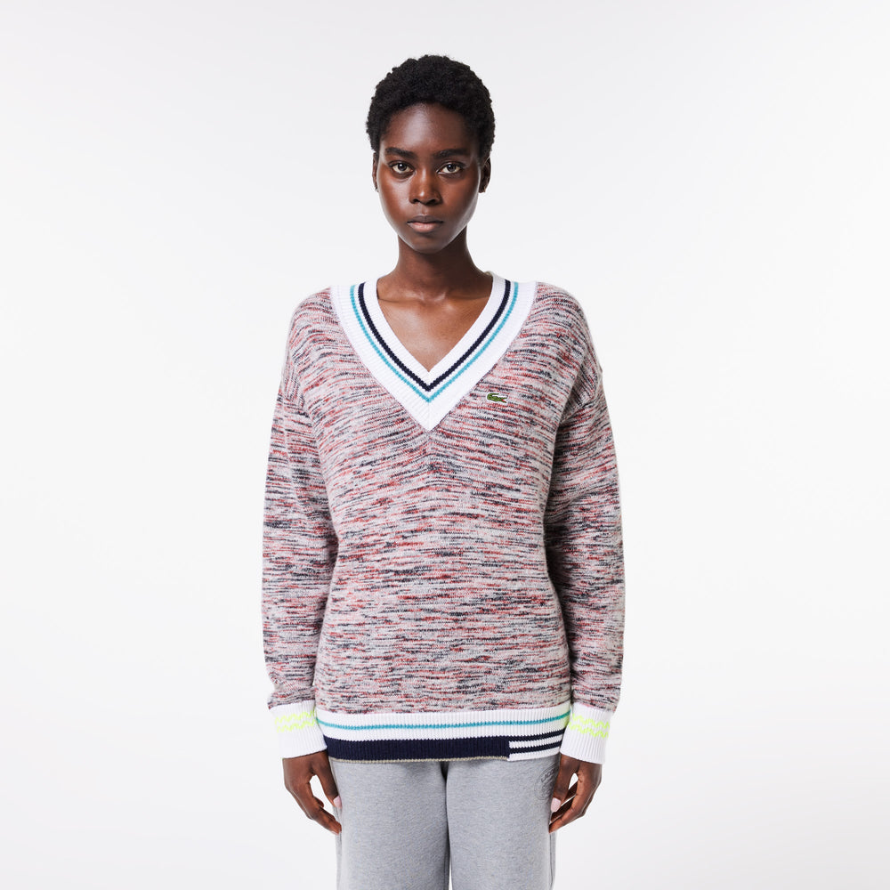 Contrast Stripe V Neck Alpaga Sweater - AF0652