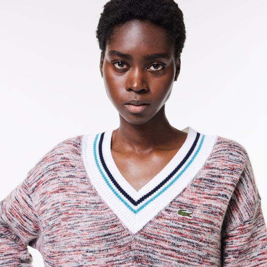 Contrast Stripe V Neck Alpaga Sweater - AF0652