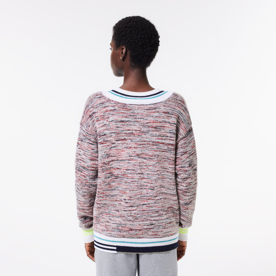 Contrast Stripe V Neck Alpaga Sweater - AF0652