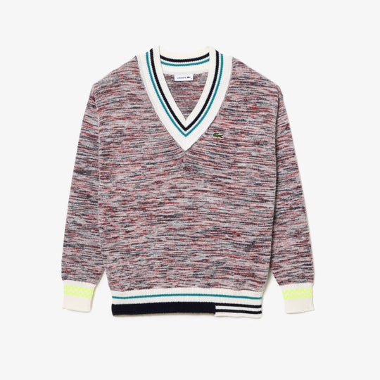 Contrast Stripe V Neck Alpaga Sweater - AF0652