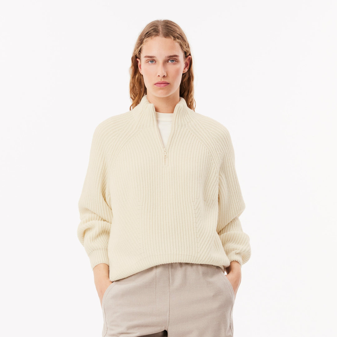 Zip Neck Pearl Rib Wool Sweater - AF2528