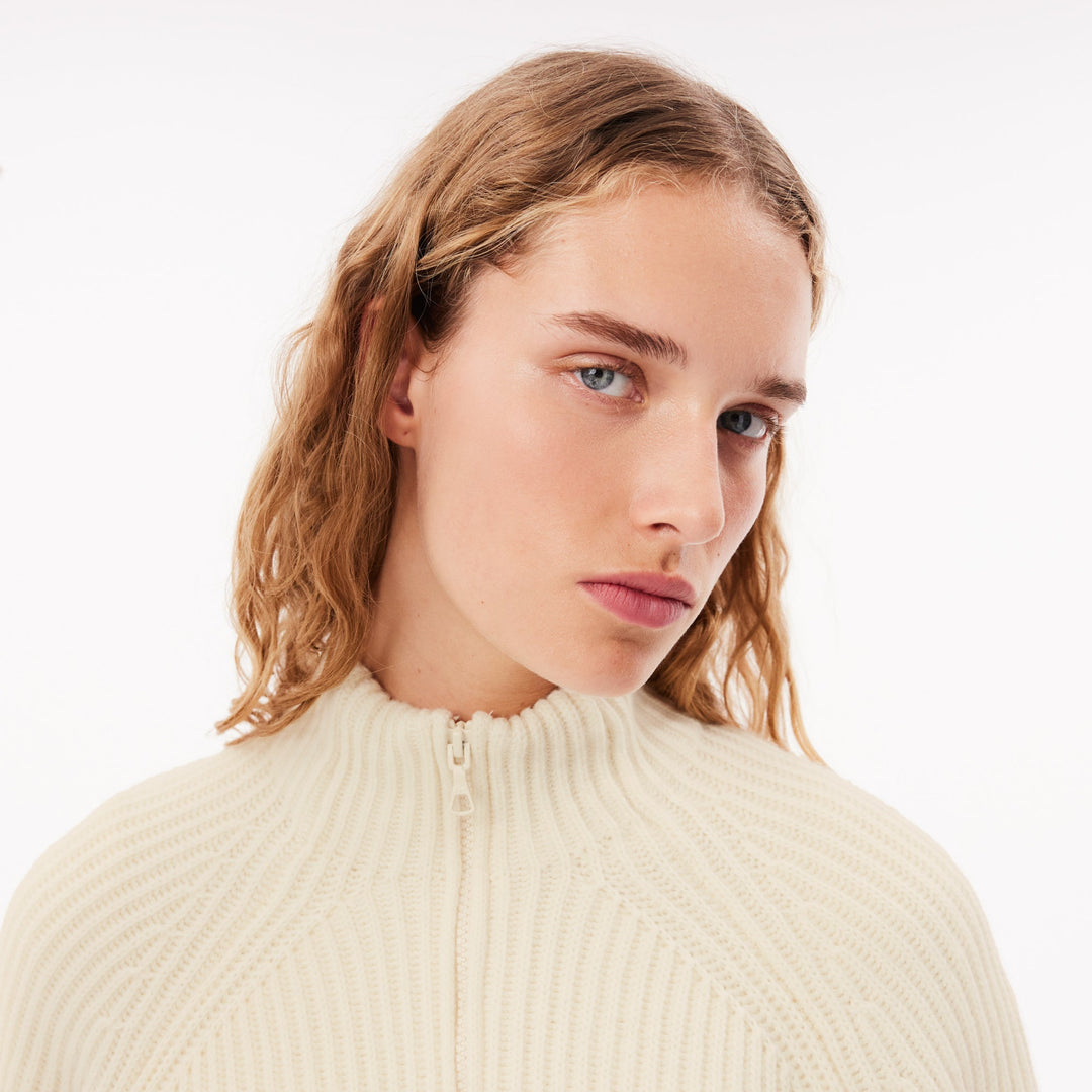 Zip Neck Pearl Rib Wool Sweater - AF2528