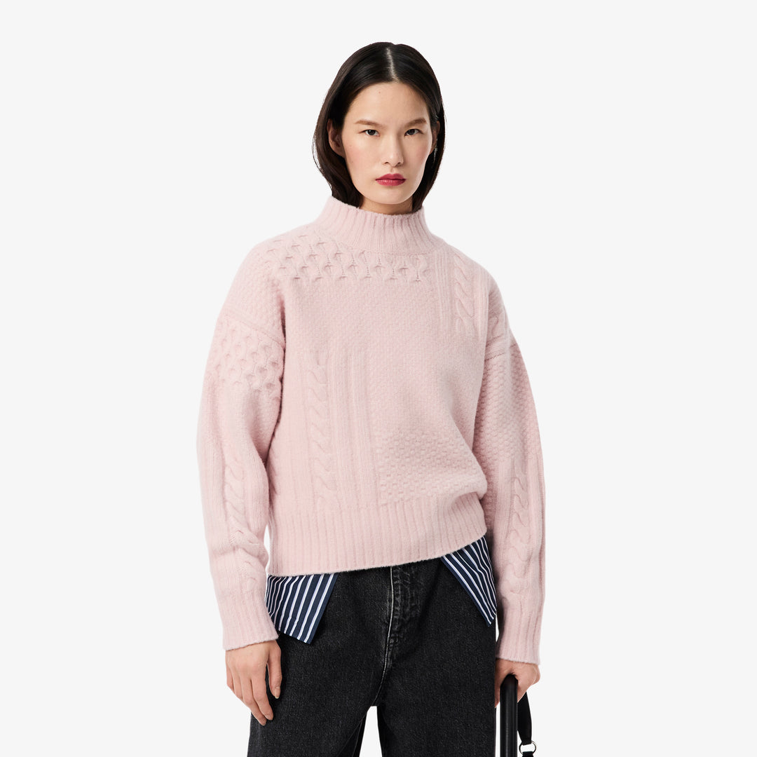Patchwork Effect High Neck Wool Sweater - AF3974