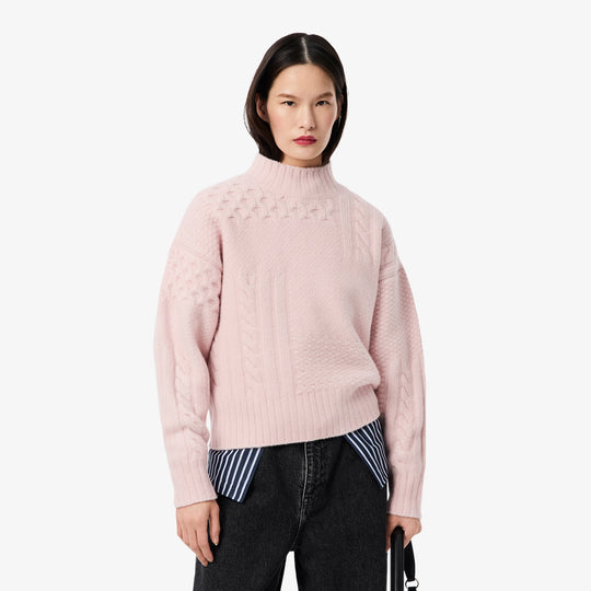 Patchwork Effect High Neck Wool Sweater - AF3974
