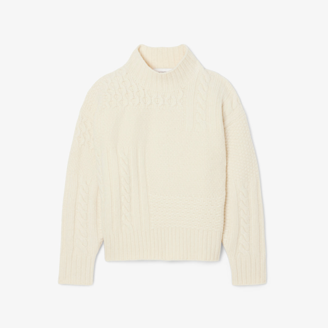 Patchwork Effect High Neck Wool Sweater - AF3974