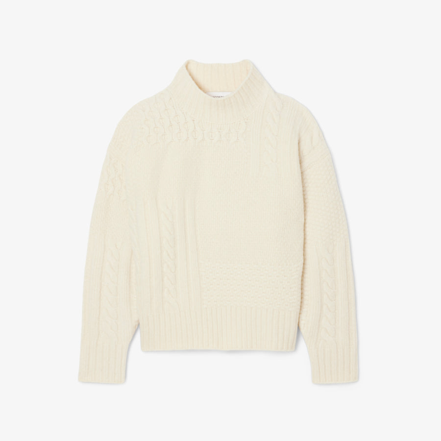 Patchwork Effect High Neck Wool Sweater - AF3974