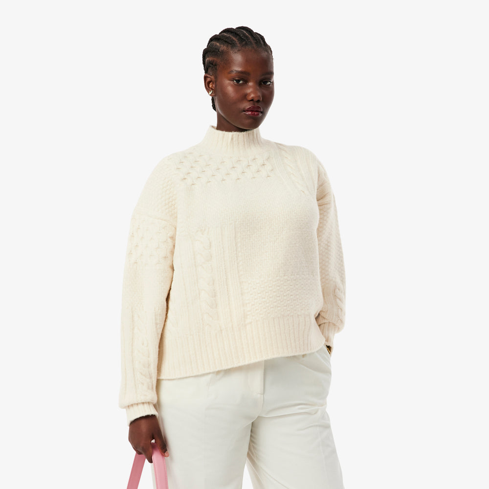 Patchwork Effect High Neck Wool Sweater - AF3974