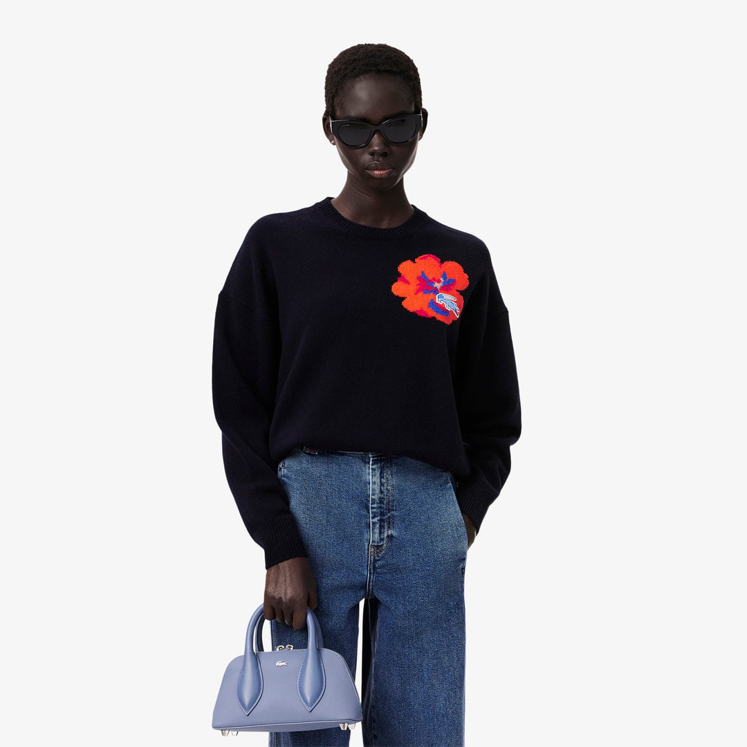 Intarsia Flower Motif Wool Sweater - AF5189