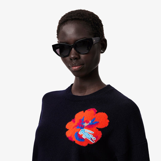 Intarsia Flower Motif Wool Sweater - AF5189