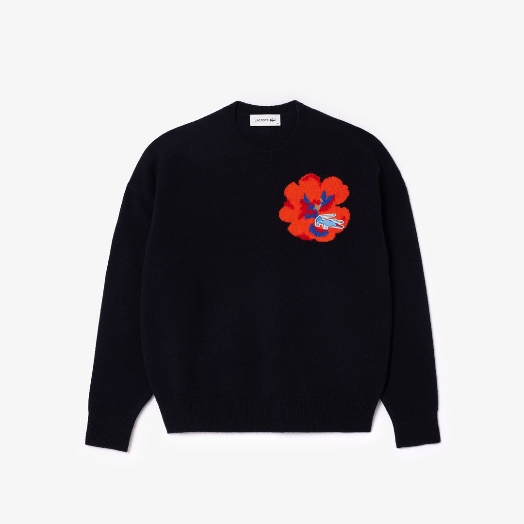 Intarsia Flower Motif Wool Sweater - AF5189
