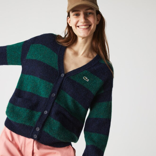 Women’s Striped Wool Blend Buttoned Cardigan